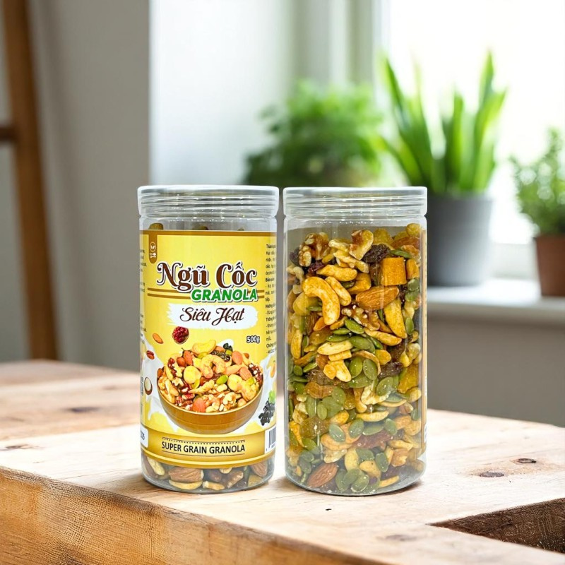 Ngũ Cốc Granola Siêu Hạt Hộp 500g Thơm Ngon Ngũ Cốc Granola Siêu Hạt Hộp 500g Thơm Ngon