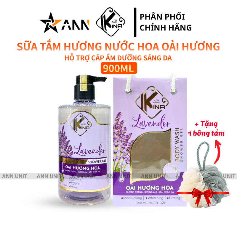 26499_18_20250723110950-4.png Sữa Tắm Kina Hương Nước Hoa Oải Hương 900ml - Hỗ Trợ Cấp Ẩm Dưỡng Sáng Da Mịn Màng - Tặng Kèm 1 Bông Tắm - 8938527651264