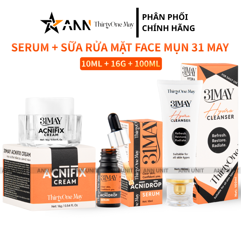 26562_1_20251013090517.png Combo Kem Mụn 31may Acnifix 15g & Serum Mụn 31may Acnidrop 10ml & Sữa Rửa Mặt 31may Hydra Cleanser 100ml - Mỹ Phẩm Thirty One May - CB3MUN31MAY