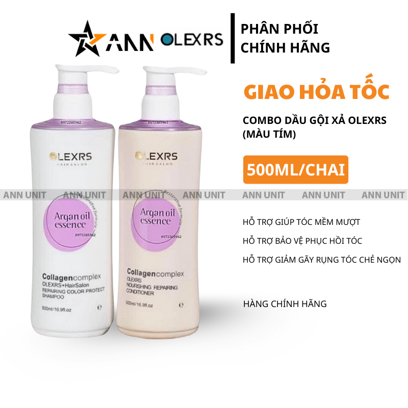 Nguồn sỉ combo Gội Xả Olexrs Argan Oil Essence Màu Tím 500ml