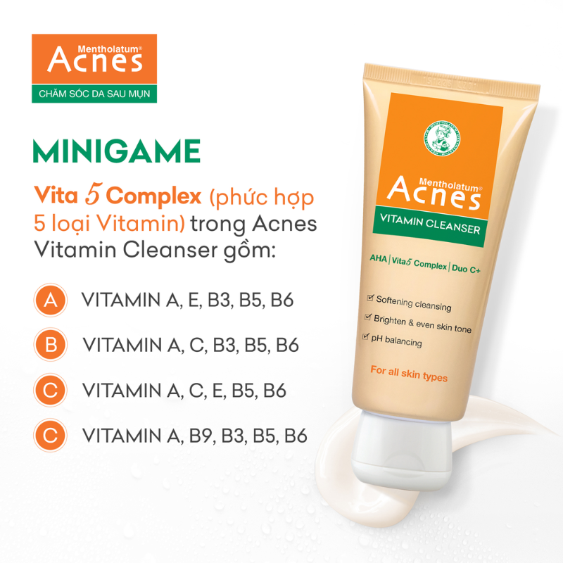 Kho sỉ sữa Rửa Mặt Mentholatum Acnes Vitamin Cleanser 100g - Sữa Rửa Mặt Acnes Dành Cho Da Thâm Mờ Thâm Sẹo Kho sỉ sữa Rửa Mặt Mentholatum Acnes Vitamin Cleanser 100g - Sữa Rửa Mặt Acnes Dành Cho Da Thâm Mờ Thâm Sẹo