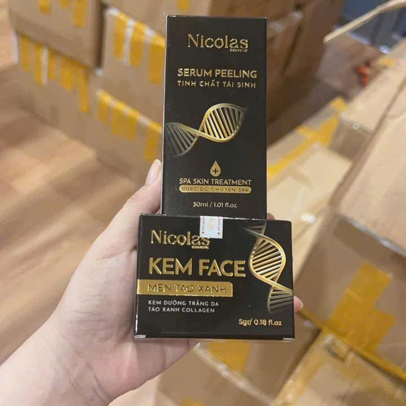 26708_14_20250906092959-2.png Combo Tái Sinh Nicolas - Serum Peeling 30ml & Kem Face Men Tảo Xanh Collagen 5g - 8938549741158