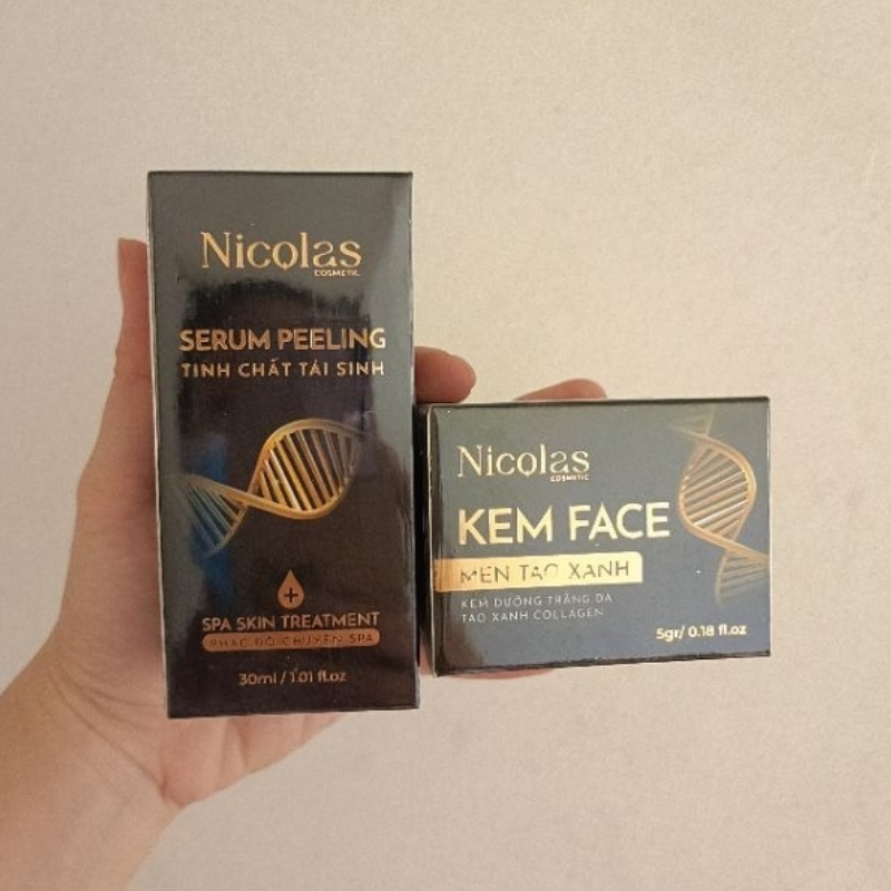 26708_4_20250906092954-2.png Combo Tái Sinh Nicolas - Serum Peeling 30ml & Kem Face Men Tảo Xanh Collagen 5g - 8938549741158