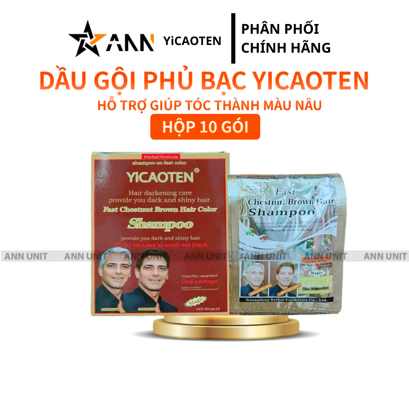 Dầu Gội Phủ Bạc Yicaoten Màu Nâu Hộp 10gói