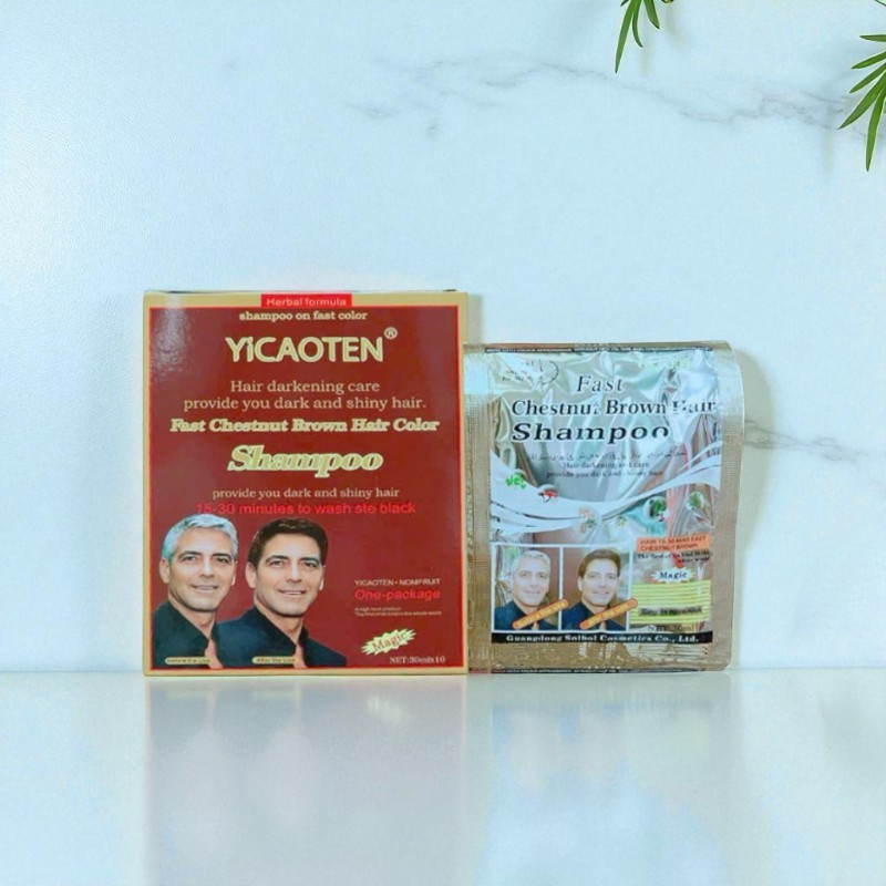 Dầu Gội Phủ Bạc Yicaoten Màu Nâu Hộp 10gói
