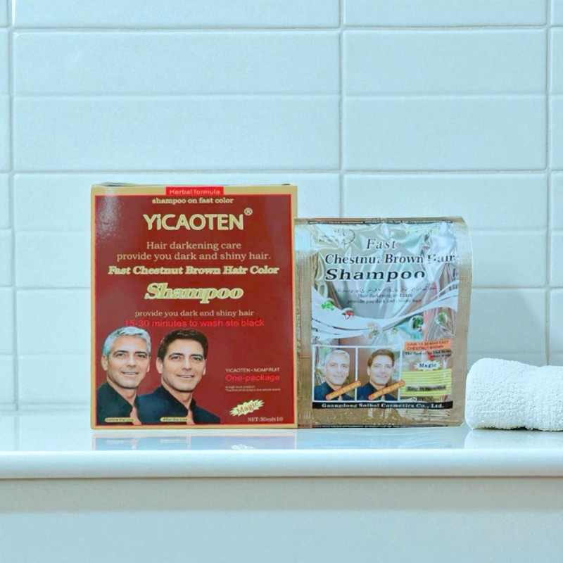 Dầu Gội Phủ Bạc Yicaoten Màu Nâu Hộp 10gói