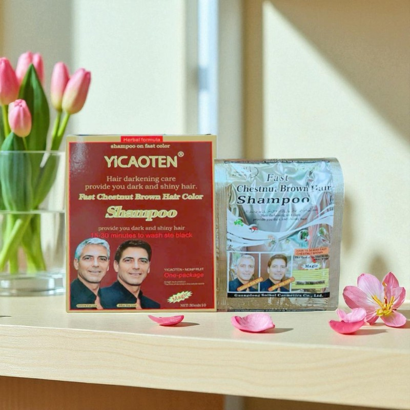 Dầu Gội Phủ Bạc Yicaoten Màu Nâu Hộp 10gói