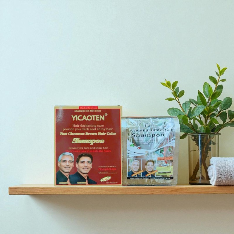 Dầu Gội Phủ Bạc Yicaoten Màu Nâu Hộp 10gói