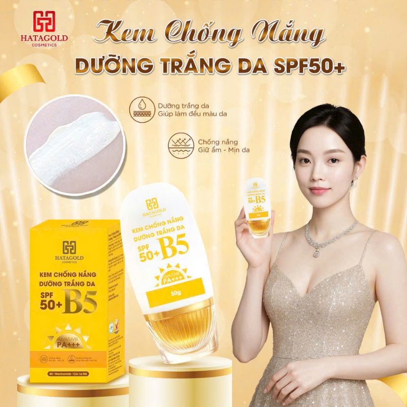 Nguồn sỉ kem Chống Nắng Dưỡng Sáng Da Spf 50+ B5 Uva/Uvb Pa+++ Hatagold 50g Nguồn sỉ kem Chống Nắng Dưỡng Sáng Da Spf 50+ B5 Uva/Uvb Pa+++ Hatagold 50g