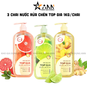 Combo 3 Chai Nước Rửa Chén Top Gia Hương Chanh Tươi - Hương Gừng- Hương Bưởi Hồng 1kg/chai - NRC02