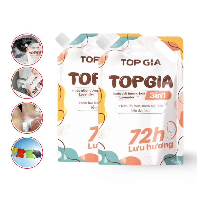 Combo 2 Túi Nước Giặt Xả Top Gia Hương Lavender 3in1 Dịu Nhẹ 2L/Túi Combo 2 Túi Nước Giặt Xả Top Gia Hương Lavender 3in1 Dịu Nhẹ 2L/Túi