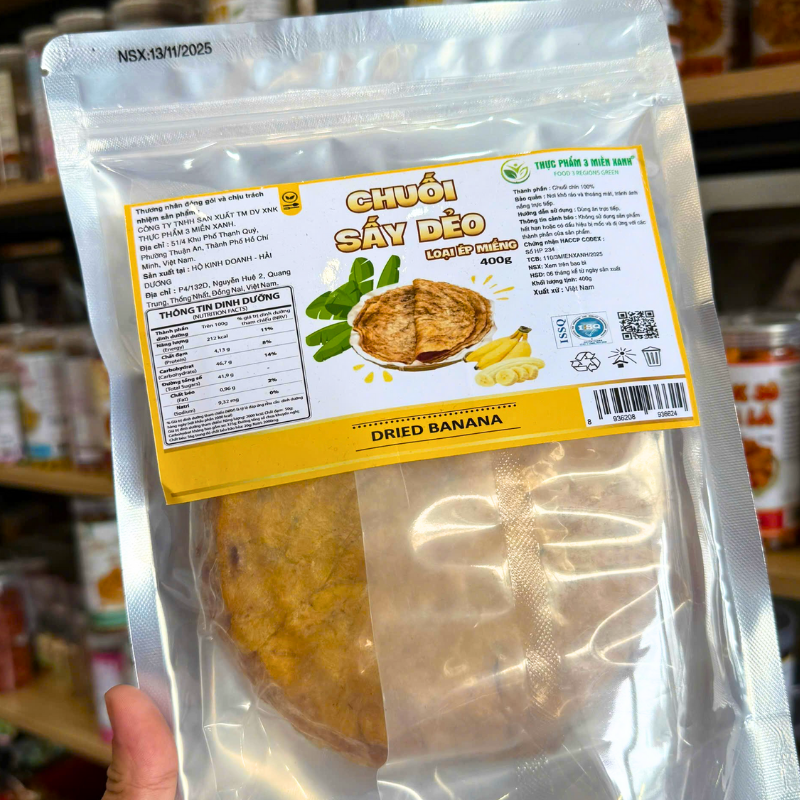 Mua sỉ chuối Sấy Dẻo Loại Ép Miếng 400g - Túi Zip Bạc Mua sỉ chuối Sấy Dẻo Loại Ép Miếng 400g - Túi Zip Bạc