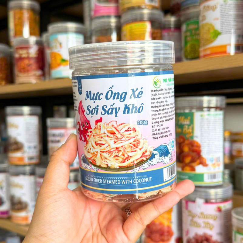 Mực Ống Xé Sợi Sấy Khô - Mực Sợi Dừa Thơm Ngon 200g - Hũ Pet Mực Ống Xé Sợi Sấy Khô - Mực Sợi Dừa Thơm Ngon 200g - Hũ Pet