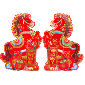 Cặp 2 Tranh Dán Cửa Ngựa - Tranh Dán Trang Trí Tết 40cm - TDC01