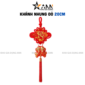 Khánh Nhung Đỏ Chữ Phúc 3D - Liễn Vuông Cá Chép Nhung Đỏ Trang Trí Tết - 20cm - TLN06