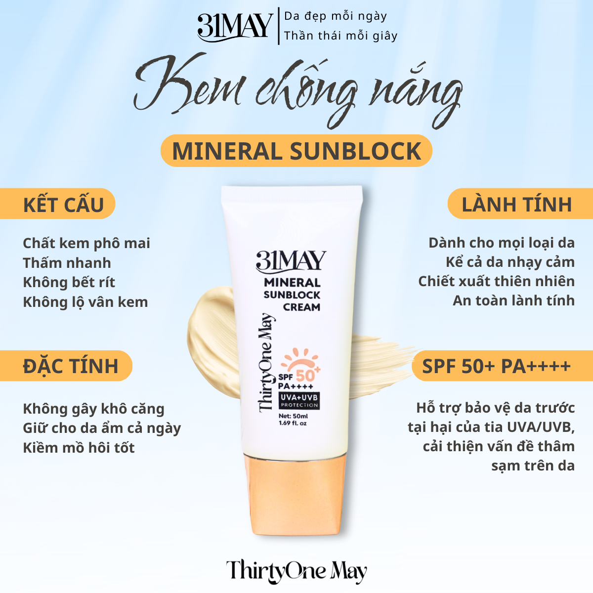 27529_21231-23_20251206171018.png Kem Chống Nắng 31 May Mineral Sunblock Cream SPF50+ PA++++ 50ml - 8938562528132