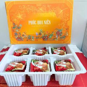 Bánh Hộp Vị Phô Mai, Cà Phê Phúc Hoa Niên - Hộp Bánh Sang Trọng Trang Trí Tết - HBPHN01
