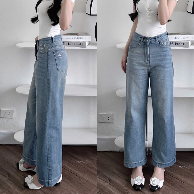 Giá sỉ quần Jeans Nữ Ống Rộng Vải Dày Mềm Không Co Giãn Phối Nơ Ở Túi Quần Cực Xinh Giá sỉ quần Jeans Nữ Ống Rộng Vải Dày Mềm Không Co Giãn Phối Nơ Ở Túi Quần Cực Xinh