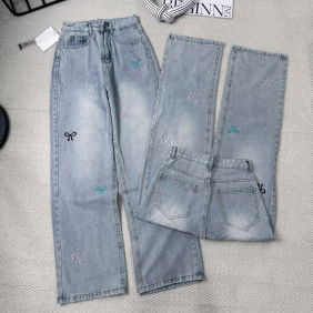 Quần Jeans Cotton Nữ Ống Suông Vải Dày Mềm Không Co Giãn Tôn Dáng - QG290