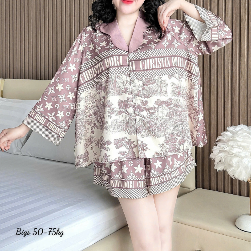 Đồ Bộ Ngủ Nữ Họa Tiết Đơn Giản Mặc Mát Thoải Mái 50–75kg Đồ Bộ Ngủ Nữ Họa Tiết Đơn Giản Mặc Mát Thoải Mái 50–75kg