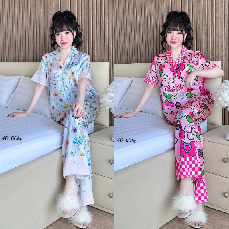 Đồ Bộ Ngủ Nữ - Đồ Bộ Quần Dài Họa Tiết Đơn Giản Mặc Mát Thoải Mái 40–60kg Đồ Bộ Ngủ Nữ - Đồ Bộ Quần Dài Họa Tiết Đơn Giản Mặc Mát Thoải Mái 40–60kg