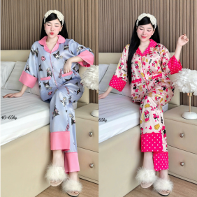 Đồ Bộ Ngủ Nữ - Đồ Bộ Tay Lỡ Quần Dài Họa Tiết Đơn Giản Mặc Mát Thoải Mái Size Thường 40–65kg - DBO5202