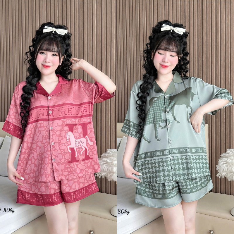 Đồ Bộ Ngủ Nữ Họa Tiết Sang Trọng Mặc Mát Thoải Mái Size Lớn 50–80kg Đồ Bộ Ngủ Nữ Họa Tiết Sang Trọng Mặc Mát Thoải Mái Size Lớn 50–80kg
