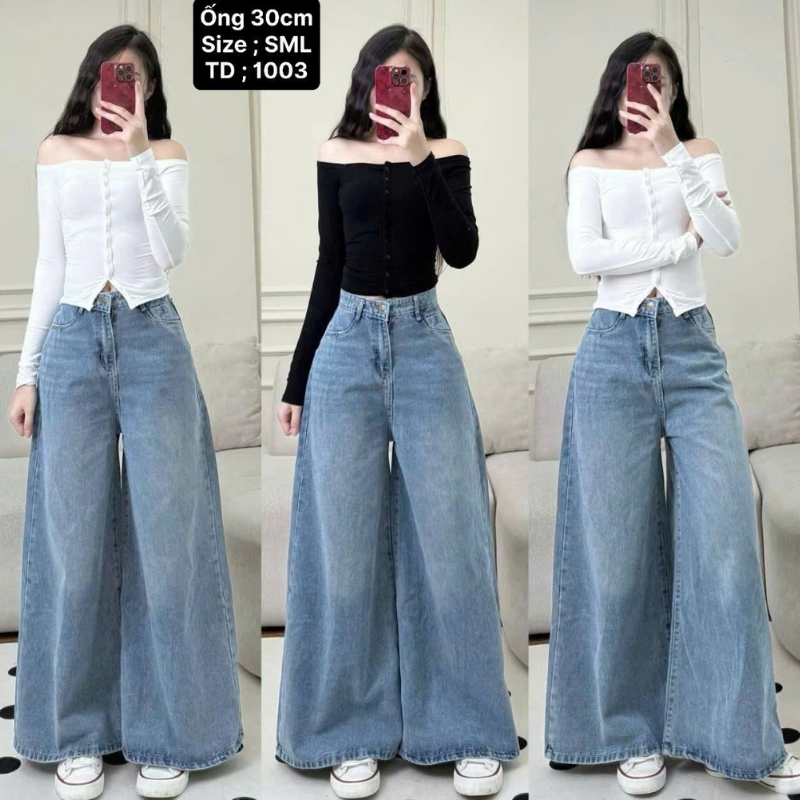 Quần Jeans Nữ Suông Loe Xanh Mẫu Kiểu - Quần Ống Rộng Vải Đẹp Dày Mềm Không Co Giãn Quần Jeans Nữ Suông Loe Xanh Mẫu Kiểu - Quần Ống Rộng Vải Đẹp Dày Mềm Không Co Giãn