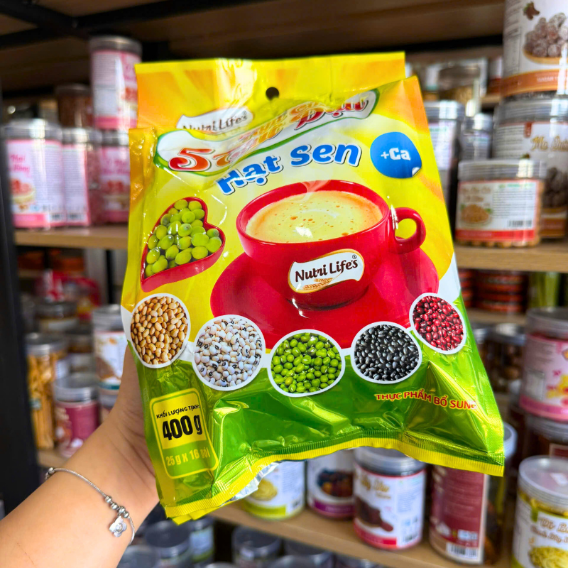 Kho sỉ ngũ Cốc 5 Thứ Đậu Hạt Sen Nutri Life's 400g - Ngũ Cốc Dinh Dưỡng 16 Gói Kho sỉ ngũ Cốc 5 Thứ Đậu Hạt Sen Nutri Life's 400g - Ngũ Cốc Dinh Dưỡng 16 Gói