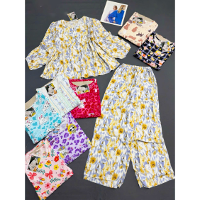 Đồ Bộ Nữ Áo Babydoll Tay Dài Quần Dài Họa Tiết Sang Trọng Vải Tole Mịn Mát Size 45-62kg - DBOR0006