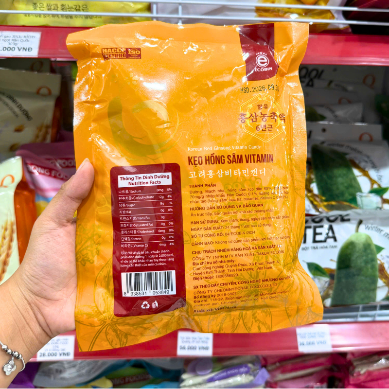 Kẹo Hồng Sâm Vitamin Hàn Quốc ECOBIN 200g - Bịch Vàng Kẹo Hồng Sâm Vitamin Hàn Quốc ECOBIN 200g - Bịch Vàng