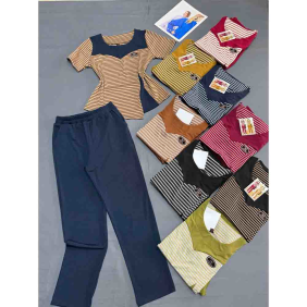 Đồ Bộ Nữ Áo Tay Ngắn Sọc Ngang Quần Dài Trơn Vải Borip Mặc Thoải Mái Size 45-62kg - DBOR0016