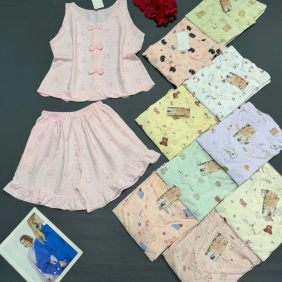 Đồ bộ nữ sát nách tiểu thư quần đùi nơ - DBOR0072