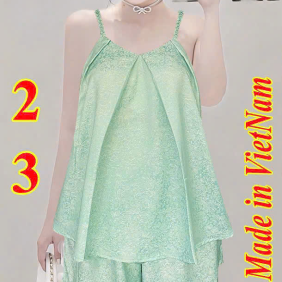 Đồ bộ nữ 2 dây sát nách vải gấm quần đùi HK 0036 - DBOR0074