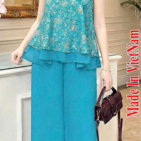 Đồ bộ nữ sát nách quần dài ống rộng Dài gấm phối mango MAX-34125 - DBOR0076