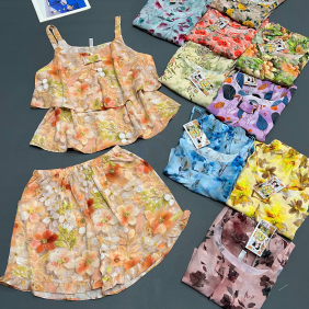 Đồ bộ nữ 2 dây vải mango quần đùi hoa HK-8083 - DBOR0113