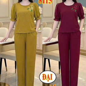 Đồ bộ nữ tay ngắn quần dài vải lụa gãy trung niên TV-8115 - DBOR0184