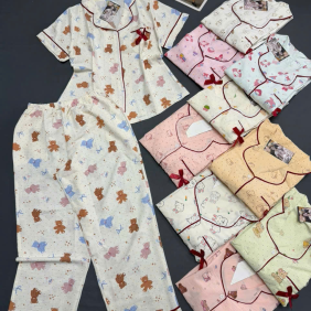 Đồ bộ nữ pijama tay ngắn quần dài HT-05241 chất cotton hàn - DBOR0185