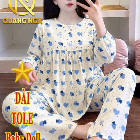 Đồ bộ nữ tay dài quần dài vải tole baby doll QN-0517 - DBOR0188