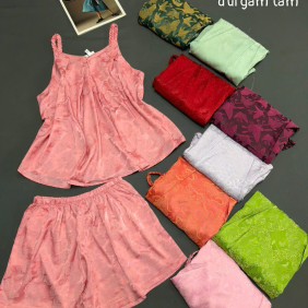 Đồ bộ nữ 2 dây sát nách vải gấm quần đùi HK0036 - DBOR0191