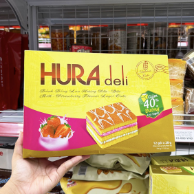 Bánh Bông Lan Bibica Hura Deli Hương Sữa Dâu 336g (12 Gói x 28g) - 8934609602407