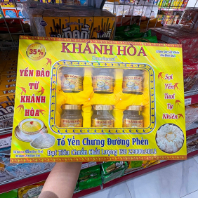 Tổ Yến Chưng Sẵn Canxi Đường Ăn Kiêng Khánh Hòa Saminest 35% Set 6 Hủ - Hộp Vàng - 8936220140078