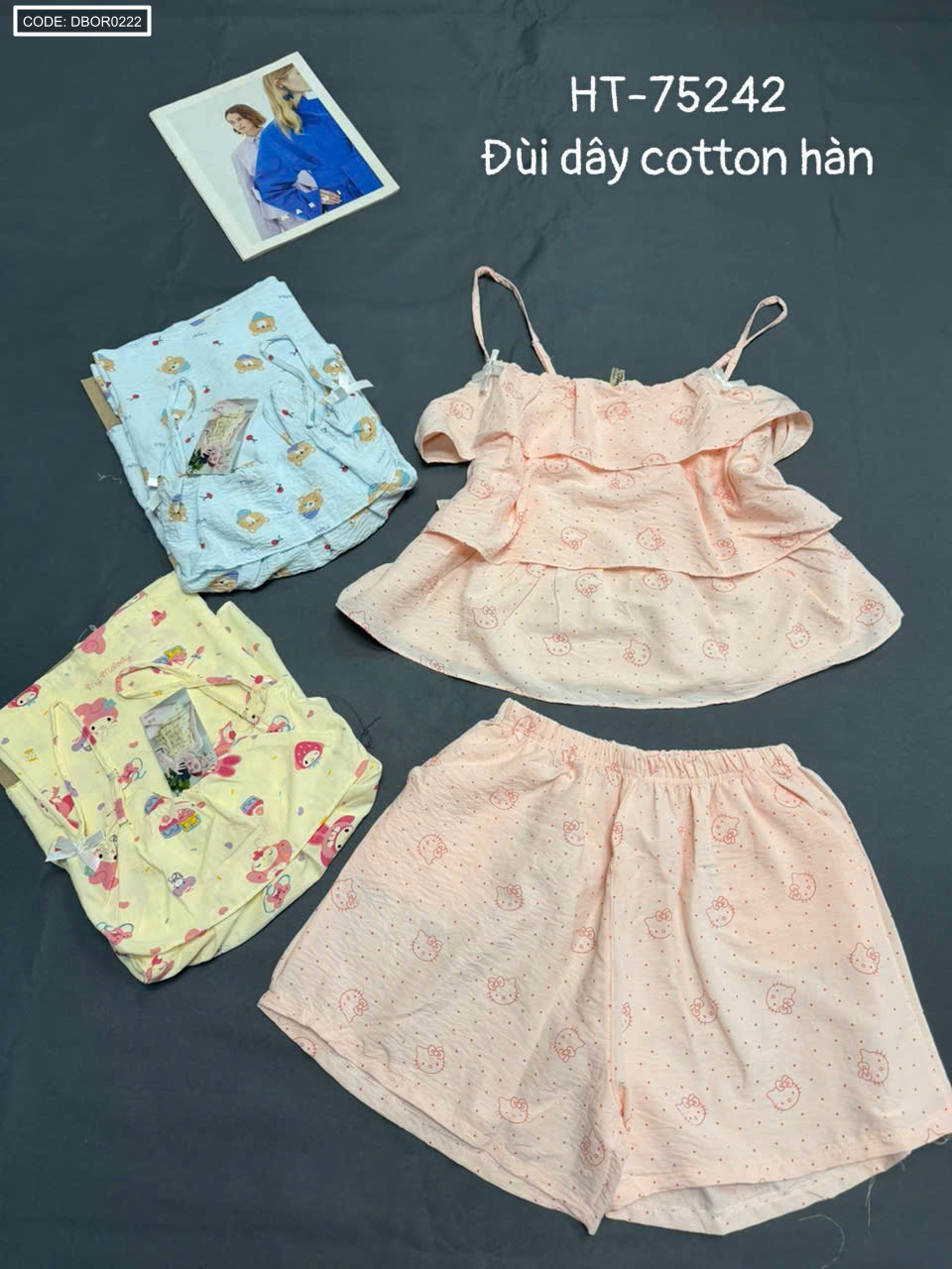Giá sỉ đồ bộ nữ đùi 2 dây chất cotton hàn HT-75242 Giá sỉ đồ bộ nữ đùi 2 dây chất cotton hàn HT-75242