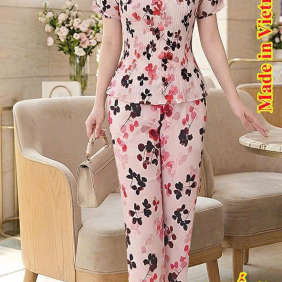 Đồ bộ nữ tay ngắn quần 9 tấc dập ly KU-0526 - DBOR0229