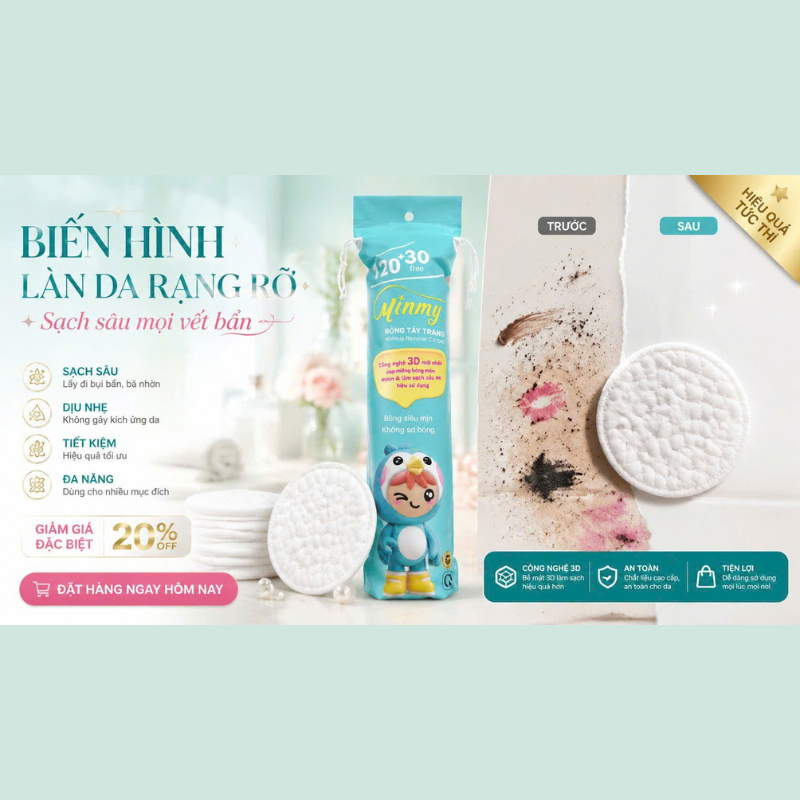29710_6_20260611131722.png Bông Tẩy Trang Minmy Xanh 130 + 20 Miếng - 8936240300018