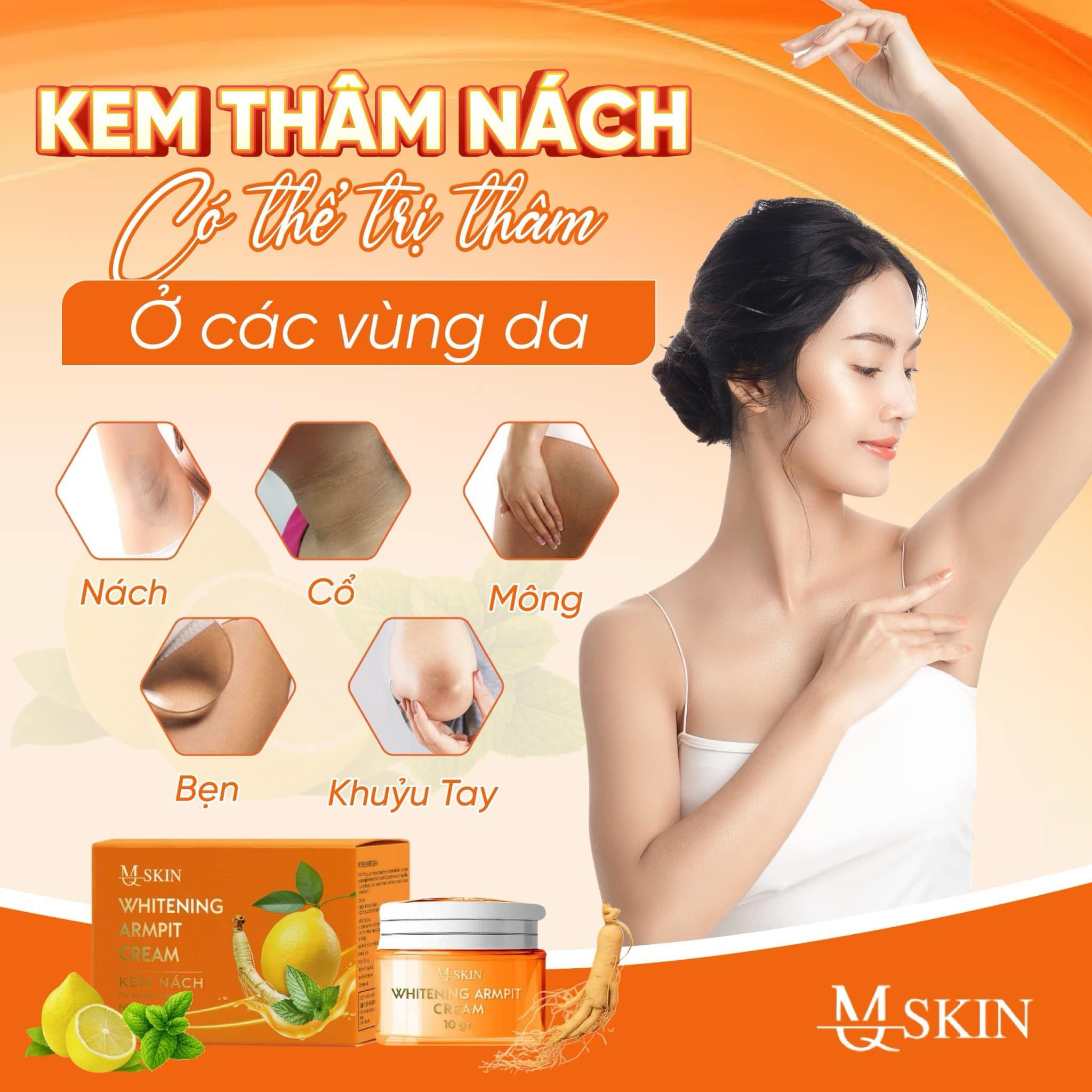 Combo Kem Tẩy Lông + Kem Thâm Nách MQ Skin Sâm Chanh Mật