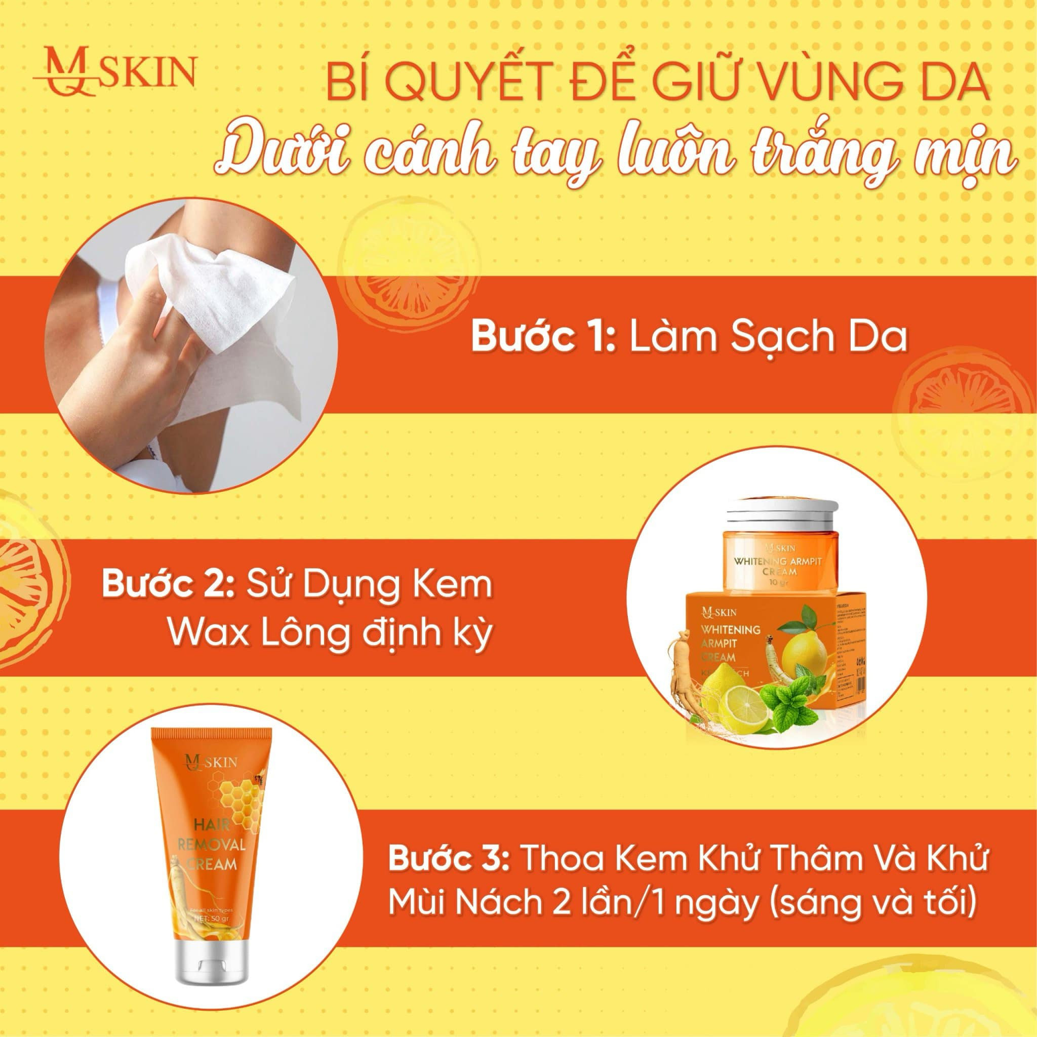 Combo Kem Tẩy Lông + Kem Thâm Nách MQ Skin Sâm Chanh Mật