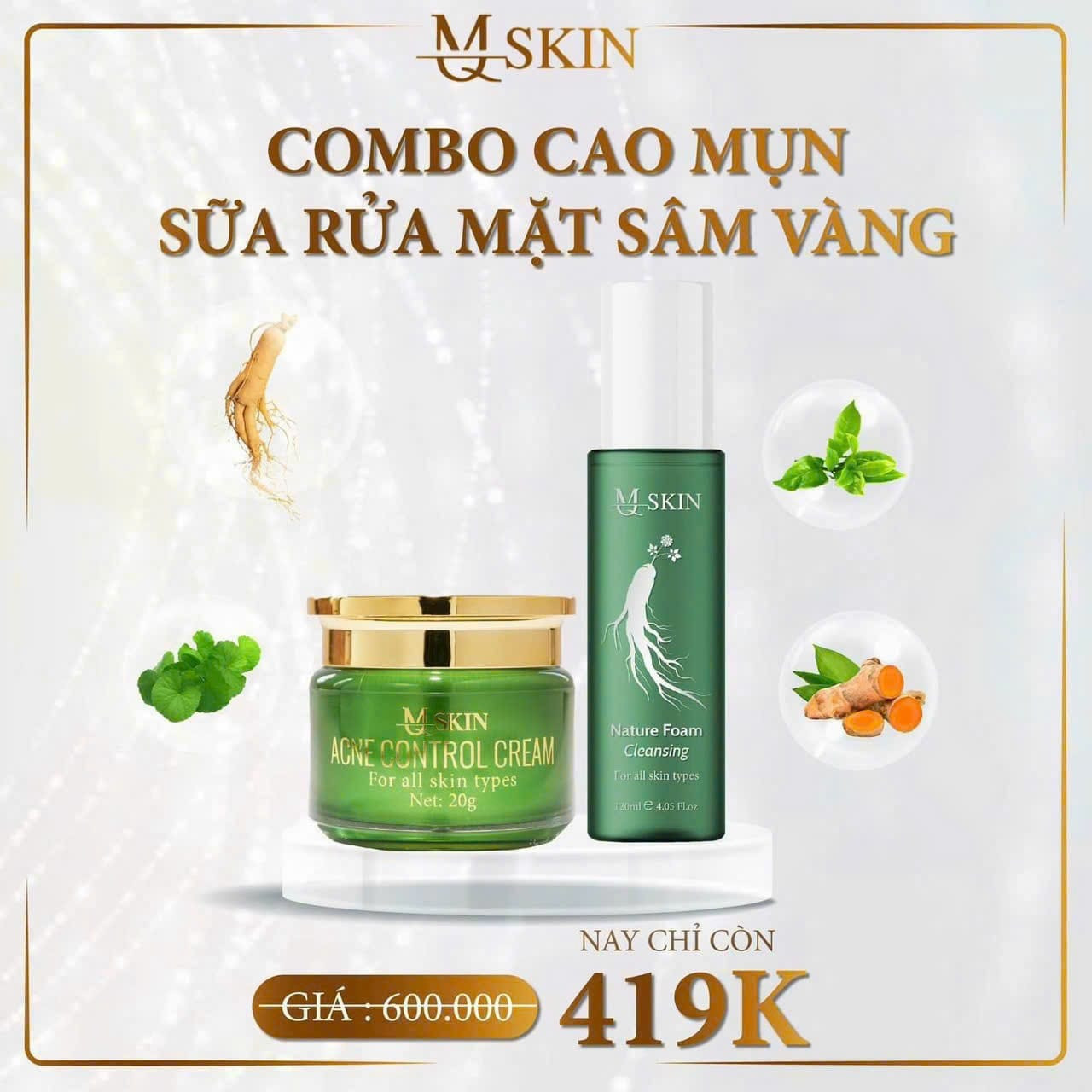 Combo Tái Tạo Sâm Cau Rừng MQ Skin chính hãng