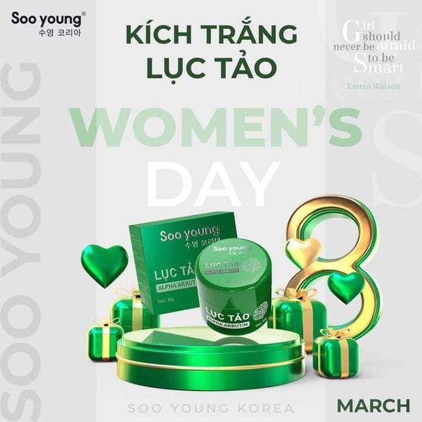 Kích Trắng Lục Tảo Soo Young giúp giữ ẩm làn da chứa chất chống oxy hóa mạnh mẽ