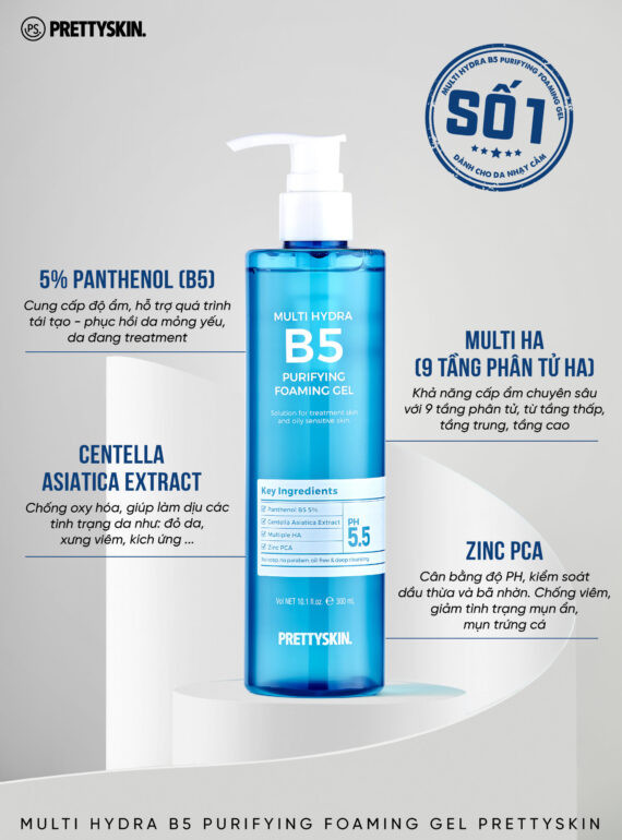 Gel Rửa Mặt Pretty Skin Multi Hydra B5 Purifying Foaming Gel